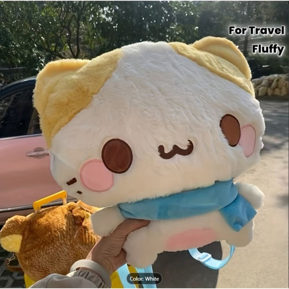 Cute Plush Cat Backpack Purse Kawaii Stuffed Animal Bag White 27cm